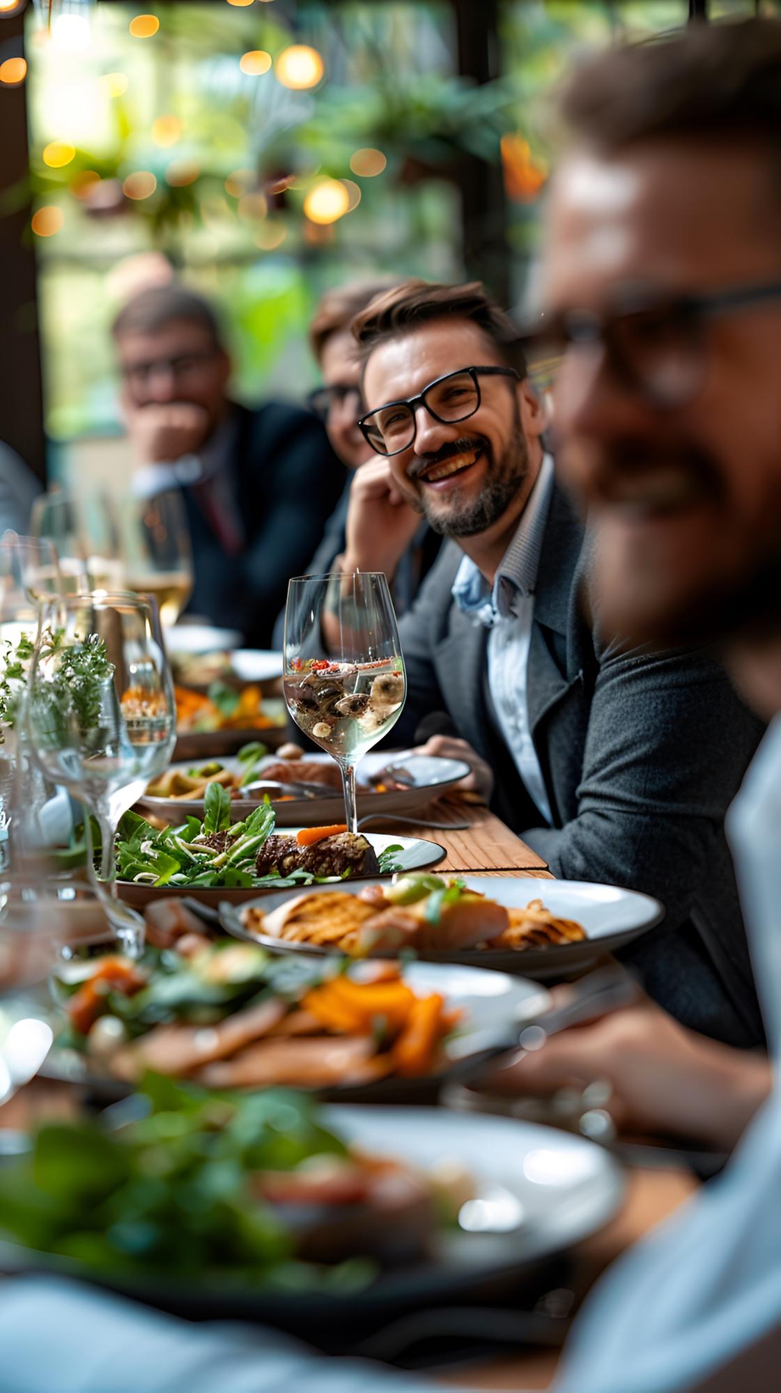 Almoço de negócios com executivos à mesa