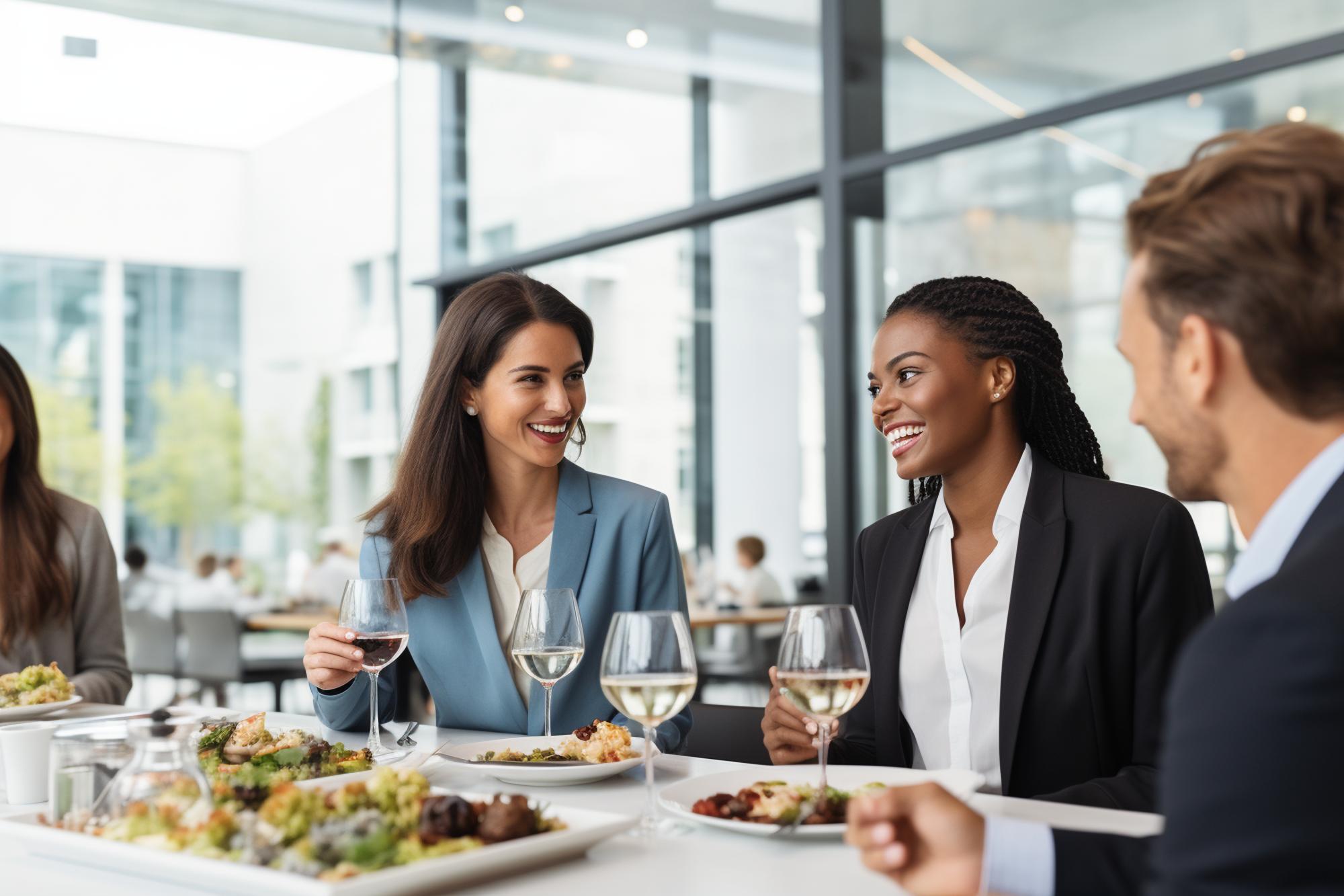 Almoço de negócios em ambiente envidraçado