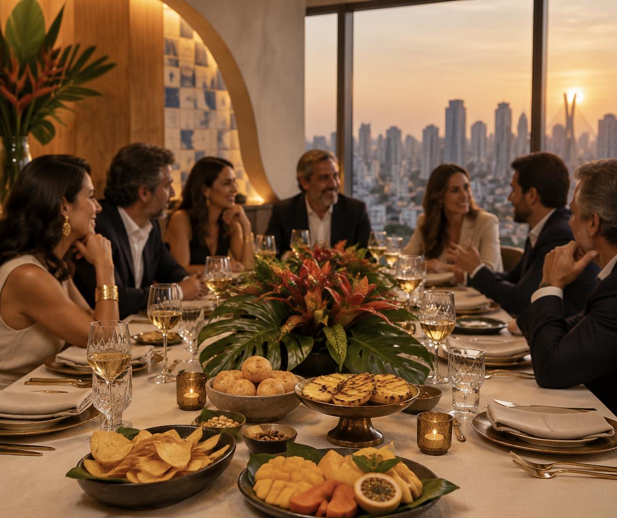 Jantar executivo ao entardecer
